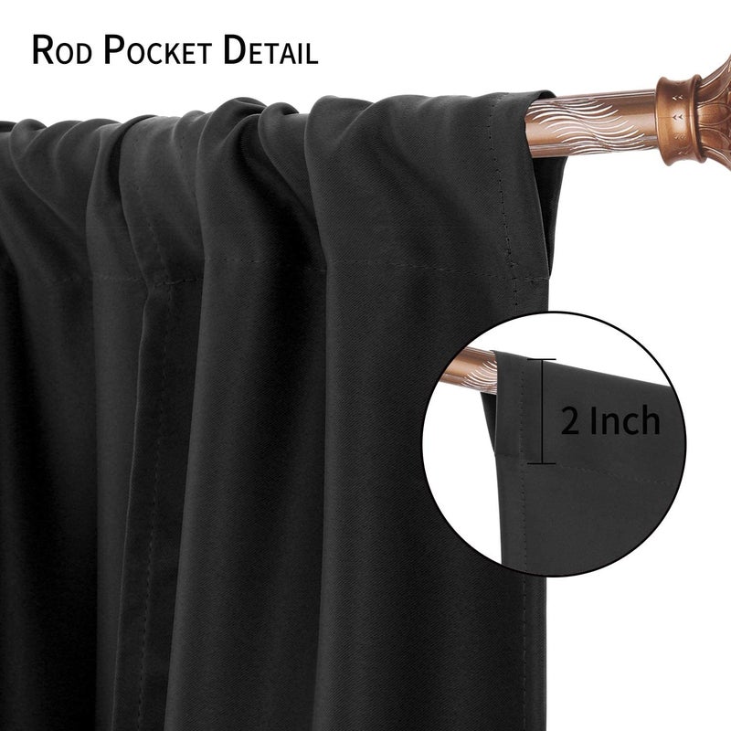 DWCN Tie Up Curtain-Thermal Insulated Room Darkening Blackout Curtains for Livingroom, Bedroom and Dining Room, Black, W42 X L45 Inches, 1 Rod Pocket Panel - Image 2